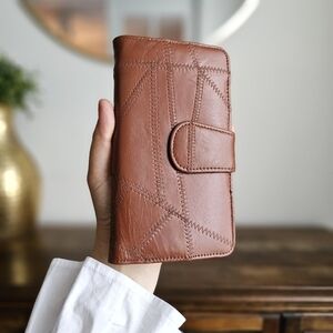 80s Ambassador Genuine Leather Patchwork VTG Checkbook Holder Wallet Organizer